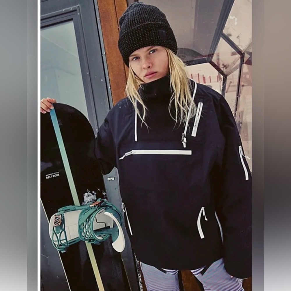 Free People Black Ski Anorak with White Zipper Accents